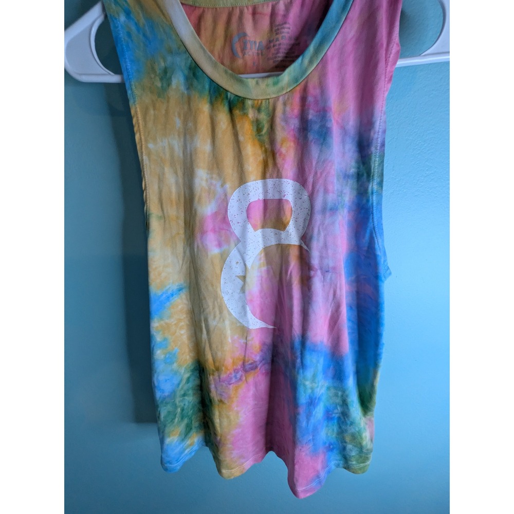 Zyia Active Tie Dye Muscle Tank Top Pink Blue Yellow Moon Star Graphic Small - Picture 3 of 4